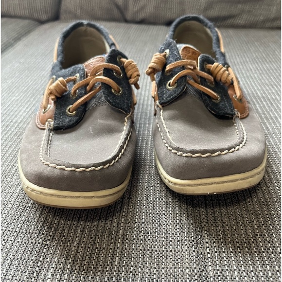 Sperry | Tan Leather Denim Fabric & Gray Suede Boat Shoe - Picture 4 of 9